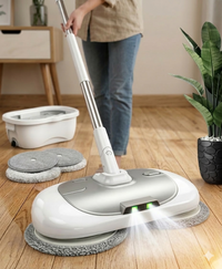 Mop Elétrico + BRINDES: Módulos de Limpeza e Tanque Suporte
