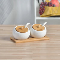 Recipiente de Condimento de Porcelana com Tampas de Bambu