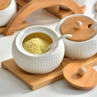 Recipiente de Condimento de Porcelana com Tampas de Bambu